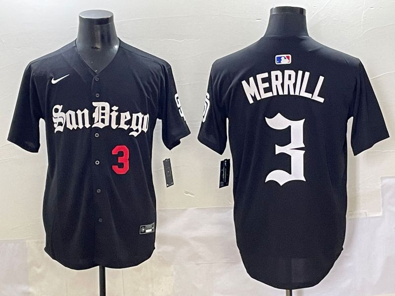 Men 2025 San Diego Padres #3 Merrill Black Five generations Joint Name Nike MLB Jersey style 4->san diego padres->MLB Jersey
